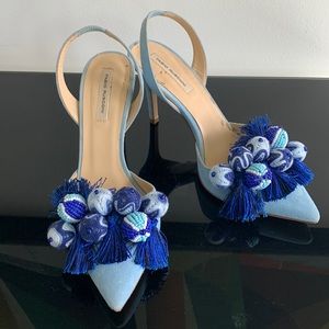 Fabio Rusconi blue suede tassel and bead heel size 37